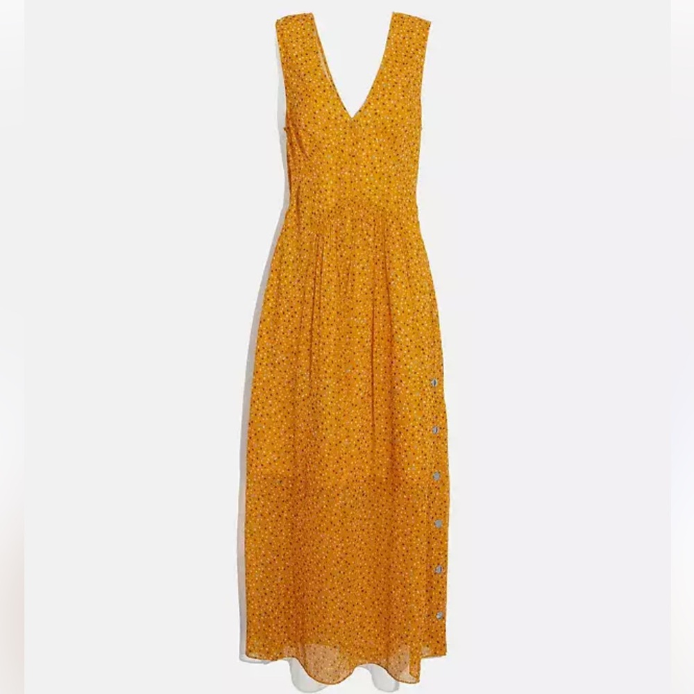 NWOT COACH Yellow Sleeveless V-neck Dot Print Dress - Size 10